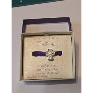 Connections from Hallmark Stainless Steel Clear Rhinestone Pave Cross Charm NIB